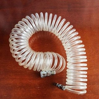Dây xoắn hơi PU khí nén trong suốt 8x5mm dài 6 mét , 9mét 12m có sẵn 2 đầu nối