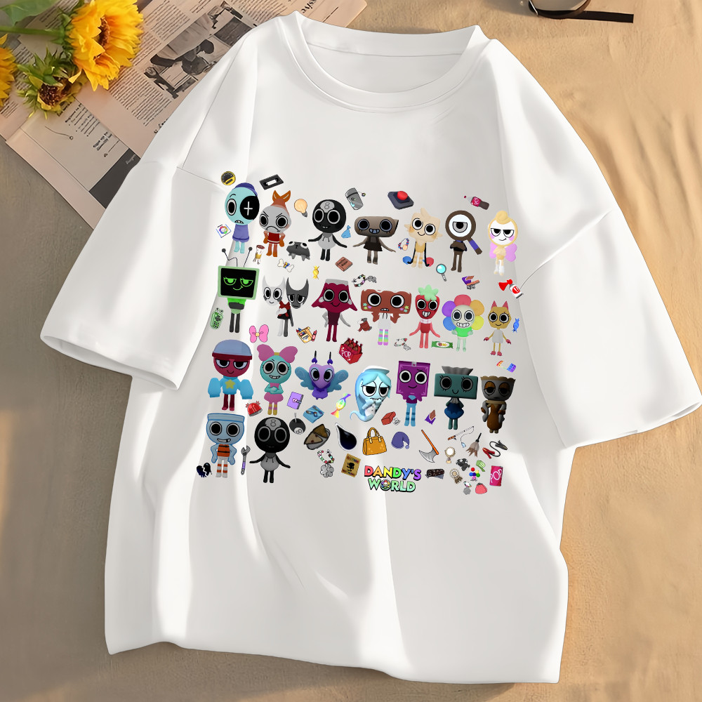 Áo thun in hình hoạt hình vui nhộn 2025 của Dandy 's World Kids Áo thun ngắn tay mùa hè Playwear Top
