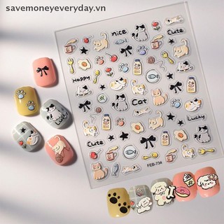 [savemoneyeveryday] 5D Nổi Hoạt Hình Dễ Thương Paw Fish Design Nail Art Sticker Đề Can Đồ Dùng Tự Dính Cho Nữ Và Bé Gái [vn]