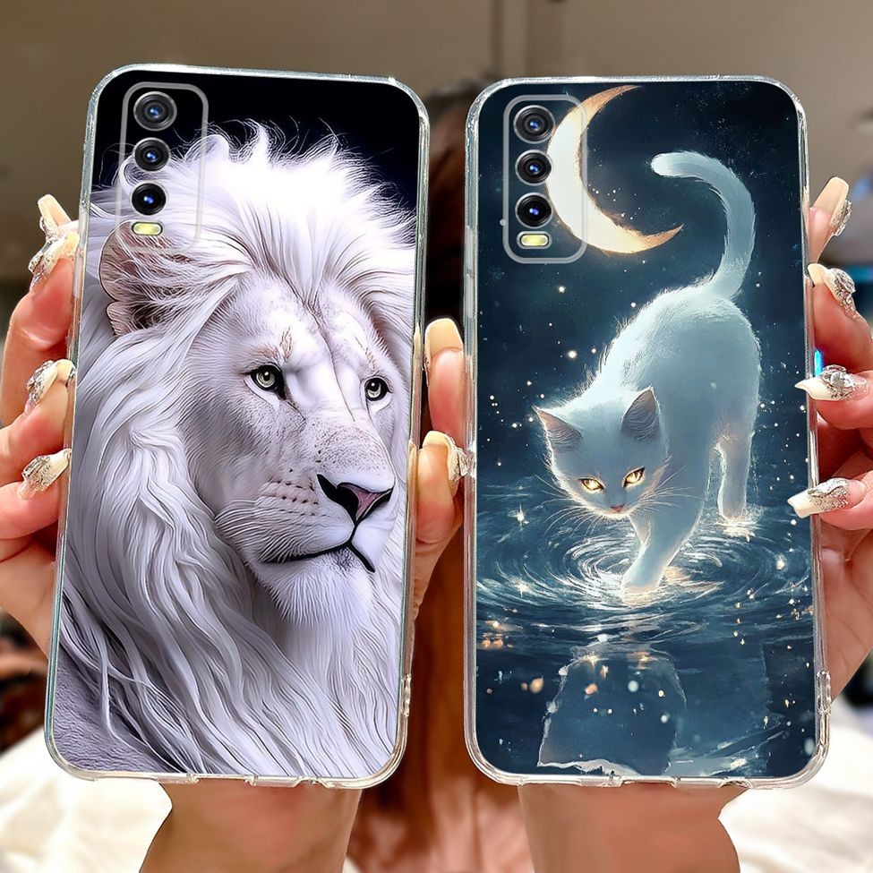 Trong Suốt Cho Vivo Y11s V2028 Y12s V2026 V2032 V2042 Ốp lưng Vivo Y12s Bao Da Mèo Dễ Thương Thời Trang Hoa Sơn Mặt Sau
