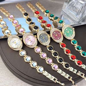 Đồng hồ nữ Bộ kim cương hình elip Vòng tay đá quý màu kho báu Fortune Treasure Đồng hồ thạch anh nữ Năm màu để lựa chọn: Trắng, Hồng, Đen, Đỏ, Xanh lục