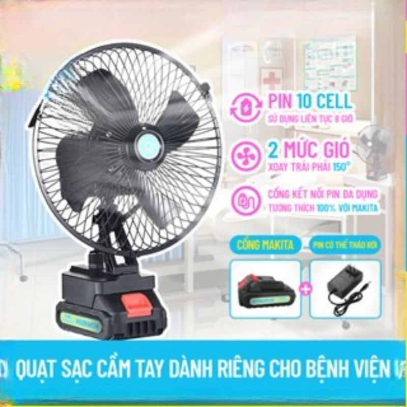 🔥🔥Quạt Tích Điện Pin 10-15 Cell Dùng Liên Tục 4-8H, Quạt Makita Để Bàn 2 Cấp Độ Gió Siêu Mát