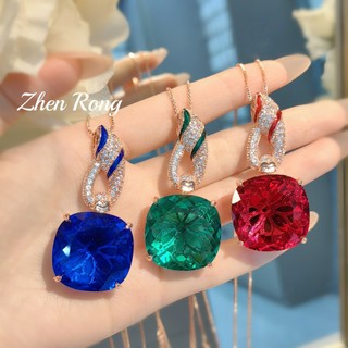 Châu Âu Mỹ ins Phong Cách Mới Kim Cương Phóng Đại Ngọc Lục Bảo Nhiều Màu Sắc Vòng Cổ Kho Báu Nữ
