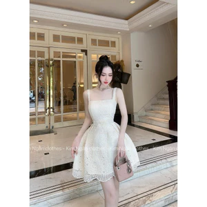 Váy Dự Tiệc 2 Dây Ren Đính Đá Gấuuu Lượn Phối Nơ 2 Lớp có Đệm Ngực Chuẩn Váy Thiết Kế HT BYJOLIE