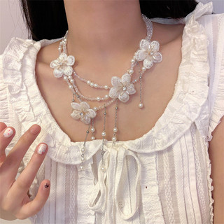 Hoa, ngọc trai, pha lê, vòng cổ tua rua, nhẹ nhàng sang trọng, thiết kế thích hợp, phụ kiện vòng cổ, xu hướng mới