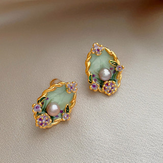 Retro Tranh Sơn Dầu Tính Khí Bông Tai Thời Trang Ngọc Trai Mới Phong Cách Trung Hoa Phong Cách Trung Hoa Hoa Ánh Sáng Sang Trọng Niche Bông Tai