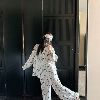 Bộ Đồ Ngủ hellokitty Dễ Thương Nữ Xuân Thu Mới Dài Tay Phong Cách Nhật Bản Đơn Giản Sinh Viên Nhà Quần Áo Phù Hợp Với Mặc Ngoài