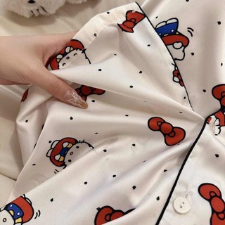 Bowknot kitty cat Phong Cách Hàn Quốc ins Bộ Đồ Ngủ Dễ Thương Nữ Xuân Thu Quần Dài Tay Mới Quần Áo Nhà Có Thể Mặc Bên Ngoài