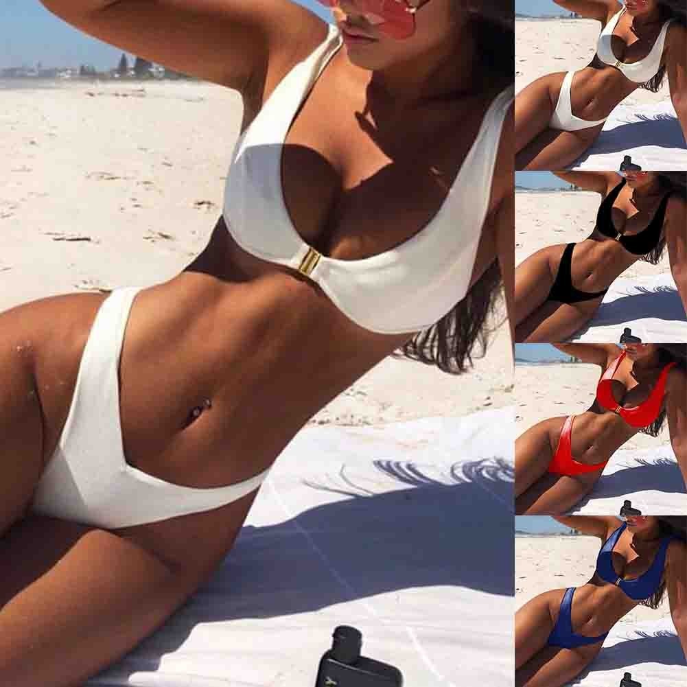⭐Yafexbag⭐Women's Beach ready High Waist Swimsuit Sexy V Neck Bikini Set Black/White⭐Brand New