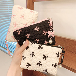 Dễ Thương Nơ Hoa Quilting Cotton Túi Trang Điểm Nữ Dây Kéo Mỹ Phẩm Tổ Chức Nữ Vải Túi Xách Di Động Vệ Sinh Dành Cho Bé Gái