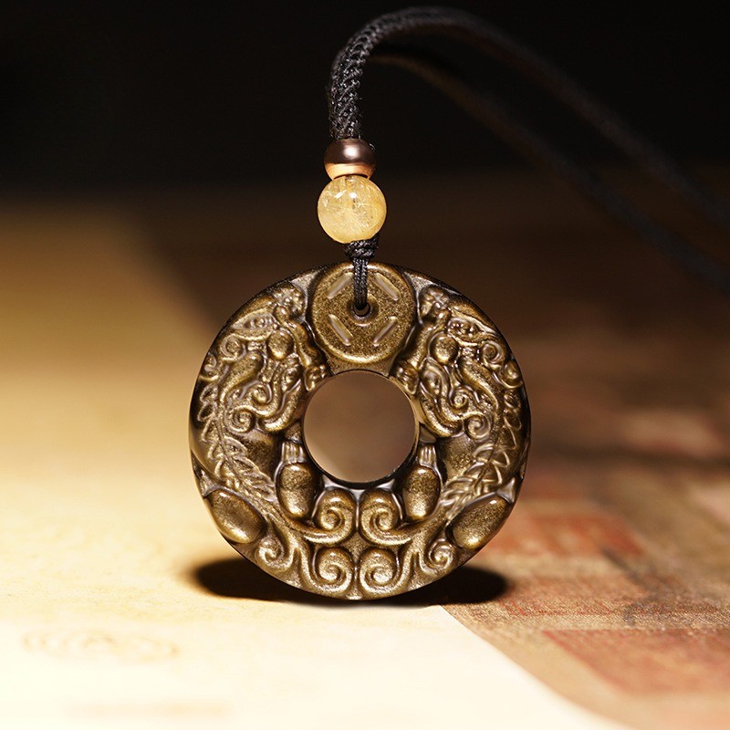 Vòng cổ mặt dây chuyền đôi Pixiu Obsidian, Trang sức mặt dây chuyền cổ điển dành cho nam nữ