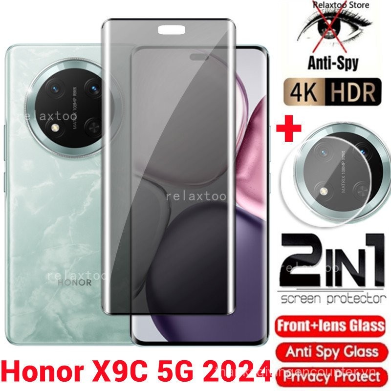 Phim bảo vệ màn hình cong 2IN1 cho Honor X9C 2024/X9/X9B/X9A/X 9C/HonorX9b/HonorX9a 5G: kính cường lực chống gián điệp trước, bảo vệ camera sau