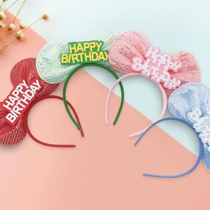 Bộ băng đô nơ Sequin chúc mừng sinh nhật - Vòng tóc dự tiệc đầy màu sắc cho trẻ em và người lớn Lễ kỷ niệm sinh nhật