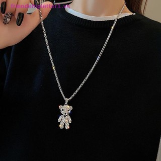 {FH Fashion} Vòng cổ mặt dây chuyền búp bê gấu thép titan Hip-hop dành cho trang sức dây chuyền áo len đính đá Cubic Zirconia cổ điển Womon.
