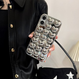 Ốp Điện Thoại Trái Tim Tình Yêu 3D Mạ Bạc Hàn Quốc Cho iPhone 17Promax 16Promax 11 12 13 14 15 Pro Max 16Plus Silicon Mềm Nữ Vỏ Điện Thoại Di Động