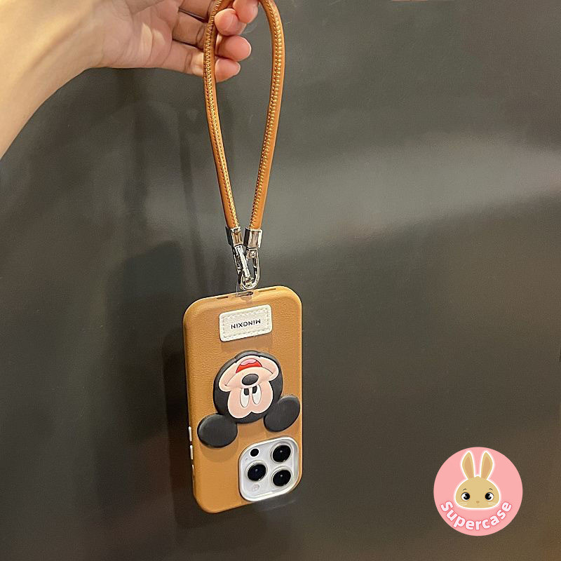 Ốp Điện Thoại Mickey Hoạt Hình Dễ Thương Cho iPhone 16 Pro Max 15 14 Plus 13 12 11 Pro Max X XR XS Max 8 7 6 6s Plus Vỏ Điện Thoại Da Sang Trọng Có Dây Đeo Chống Rơi