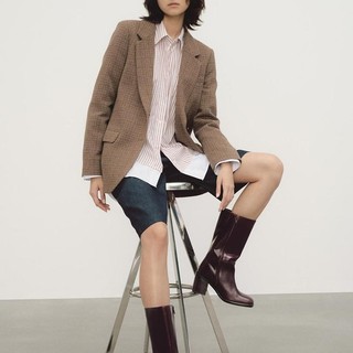 Blazer Zara made in Morocco áo khoác dạ len caro nâu lót lụa sang đẹp