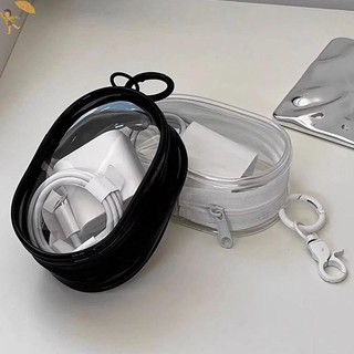 [Gou] Túi đựng mỹ phẩm trong suốt PVC hình bầu dục màu đen Trắng tổ chức Túi trưng bày búp bê Tai nghe di động Đồng xu Cáp dữ liệu Túi lưu trữ sạc VN