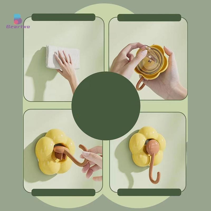 < Beartwo > Móc cốc hút hoa không đục lỗ sáng tạo Phòng tắm đa chức năng Nhà bếp Móc không dấu vết có thể tái sử dụng Giá lưu trữ mạnh mẽ Đẹp