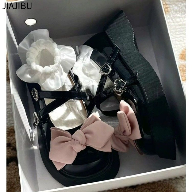 Size 34-45 Đồng Phục JK Nhật Bản Nơ Ngọt Ngào Giày Lolita 44 Giày Nữ Cỡ Lớn 43 Korean Fashion Beige Platform Mary Jane Shoes 42 Giày Da Mềm Đế Mềm Khóa Hình Trái Tim Phong Cách Anh Quốc Giày Đi Học Khóa Đôi Màu Đen Princess Style Cosplay Doll Shoes
