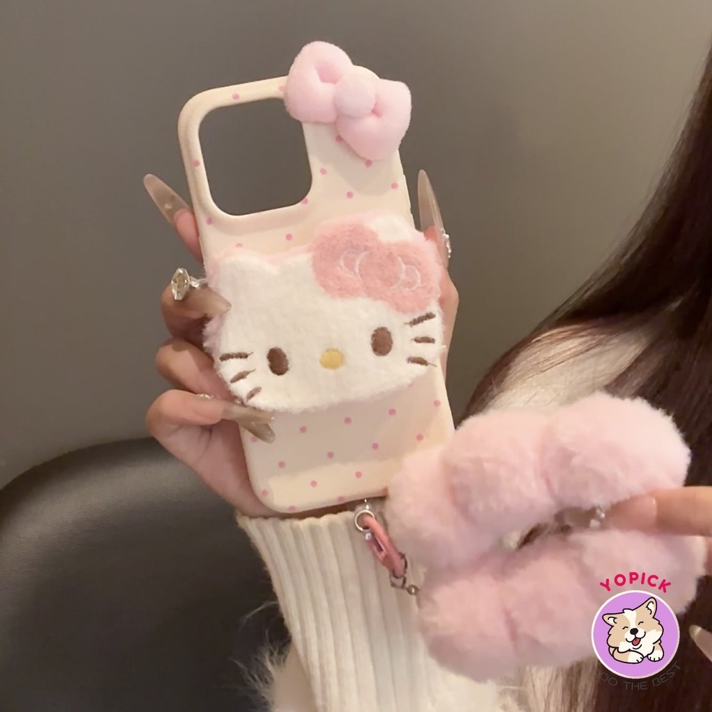 Ốp Điện Thoại Da Cho iPhone 16 16Pro 16Plus 16Pro Max 11 12 13 14Plus 15Pro XR XS Max 7 8Plus Sang Trọng Dây Nơ Màu Hồng Vỏ Điện Thoại Mèo Cô Gái Bạn Bè Vòng Tay Hoạt Hình Dễ Thương XLZW