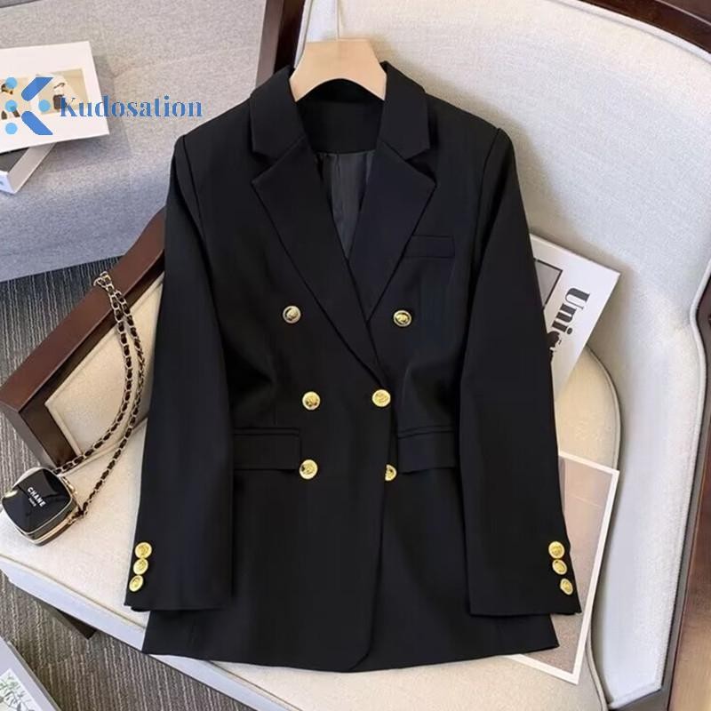 Kudosation Áo khoác ngoài thẳng phong cách Hàn Quốc dành cho nữ Áo khoác Blazer hai ngực thông thường Đẹp