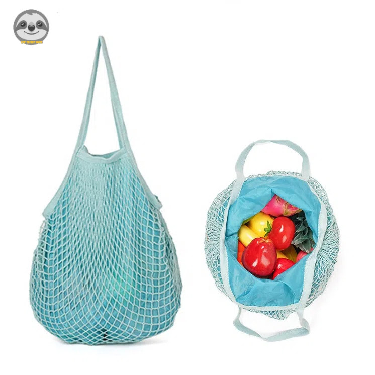 Túi lưới cá thời trang, lót cotton thân thiện môi trường, dệt di động, dùng mua sắm trái cây rau củ siêu thị