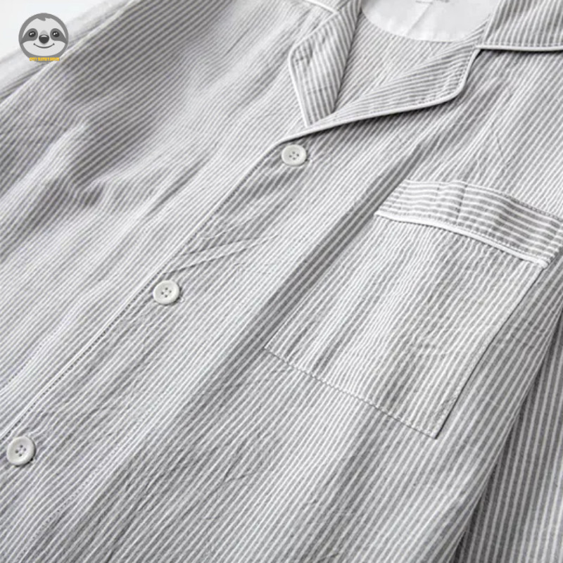 Phong cách Nhật Bản Muji Style / Bộ đồ ngủ mềm mại bằng vải Cotton đã giặt / Bộ đồ ngủ mềm mại thân thiện với da / Bộ đồ ngủ cặp đôi đơn giản / Bộ đồ ngủ Cotton giặt liền mạch