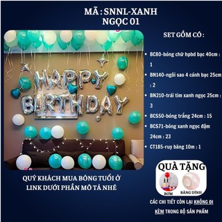 Set trang trí sinh nhật người lớn kiểu hàng quốc màu trắng xanh SNNL-XANH NGỌC 01,Bóng bay trang trí sinh nhật cho bé