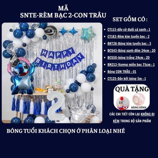Set Bóng Trang Trí Sinh Nhật Tuổi Meo,tuổi Mão, thôi nôi, 12 con giáp cho bé gái SNTE-RÈM BẠC 2-CON TRÂU - bé trai