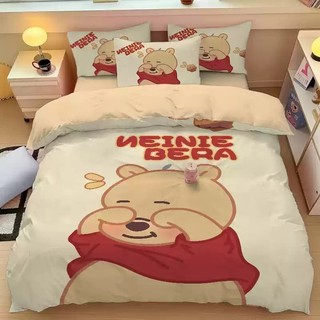 G13 Winnie the pooh 3IN1 Ga trải giường Quilt Cover Vỏ gối Bộ chăn ga gối Phòng ngủ gia đình Bộ đồ Anime có thể giặt được G13