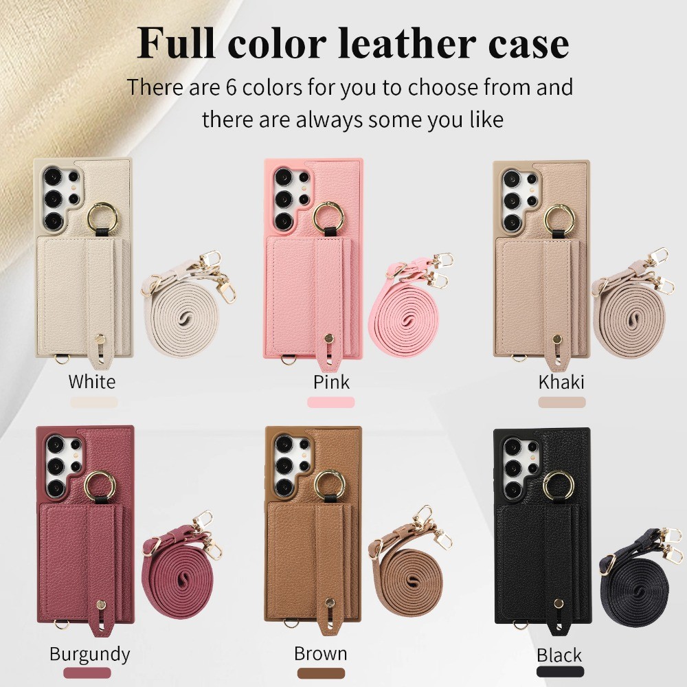 Ví Đeo Ngang Có Đựng Thẻ Ốp Lưng Điện Thoại Cho Samsung Galaxy S25 Ultra S24 FE S23 S22 Plus Dây Đeo Cổ Tay Bao Da