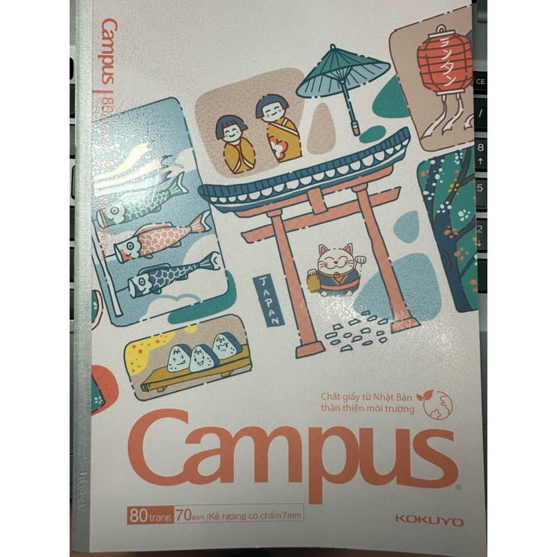 [ BÁN 5 CUỐN ] Tập Sinh Viên B5 Campus Kokuyo bìa 3D Japan Paper 70gsm giấy chống lóa kẻ ngang chấm.