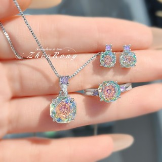 Châu Âu Mỹ ins Phong Cách Mới Kim Cương Hình Bát Giác Hoa Hồng Cắt Nhiều Màu Sắc Trang Sức Phù Hợp Với Nữ