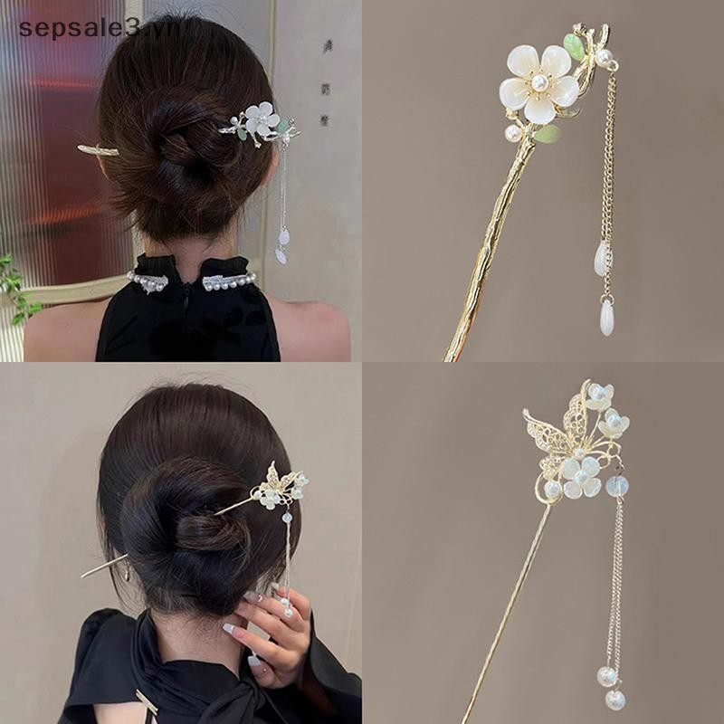 # Vn # Đũa Tóc Cổ Vintage Trung Quốc Nữ Tóc Dính Nữ Ngọc Trai Trang Sức Gậy Tóc Hanfu Mũ Đội Đầu Kẹp Tóc Phụ Kiện.
