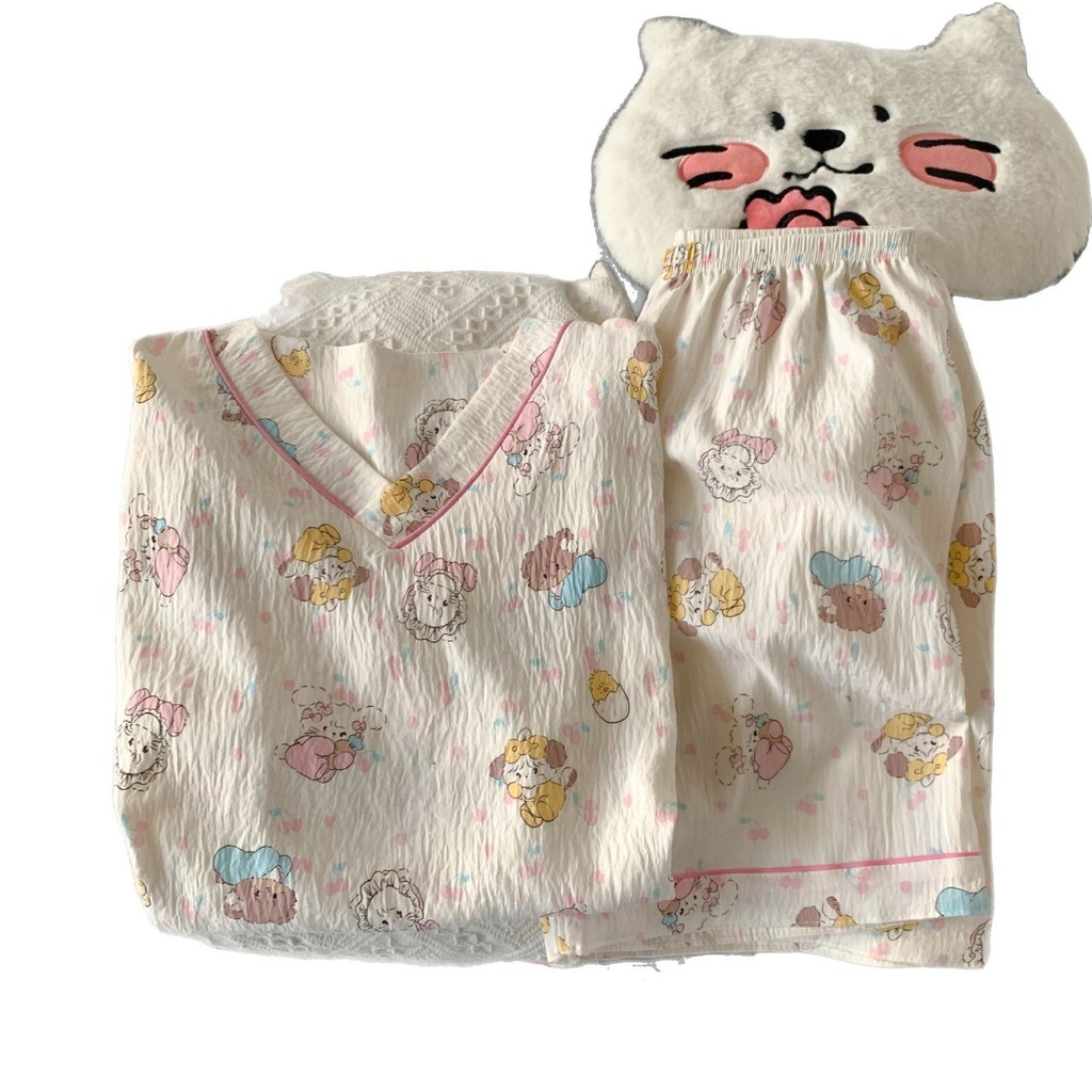 Bộ Đồ Ngủ Nữ Mây Cotton Mùa Hè Phong Cách Mới Xuyên Biên Giới Bán Buôn Hoạt Hình Dễ Thương Quần Short Tay Ngắn Ngọt Ngào Homewear Phù Hợp Với