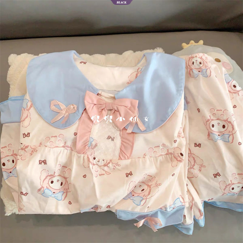 Bộ Đồ Ngủ Hello Kitty Dễ Thương Nữ Mùa Hè Mới Ins Nhật Bản Hoạt Hình Tay Ngắn Mặc Ở Nhà [BL]