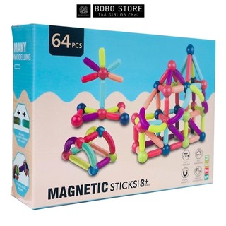 Bộ Xếp Hình Nam Châm 64 Chi Tiết – Đồ Chơi Montessori Từ Tính Thông Minh, An Toàn Cho Bé