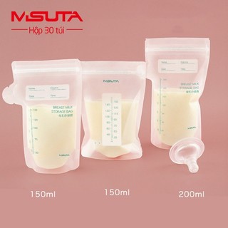 Túi trữ sữa Misuta 150ml, 200ml, hộp 30 túi có vòi rót - Túi zip đựng sữa mẹ cao cấp chính hãng