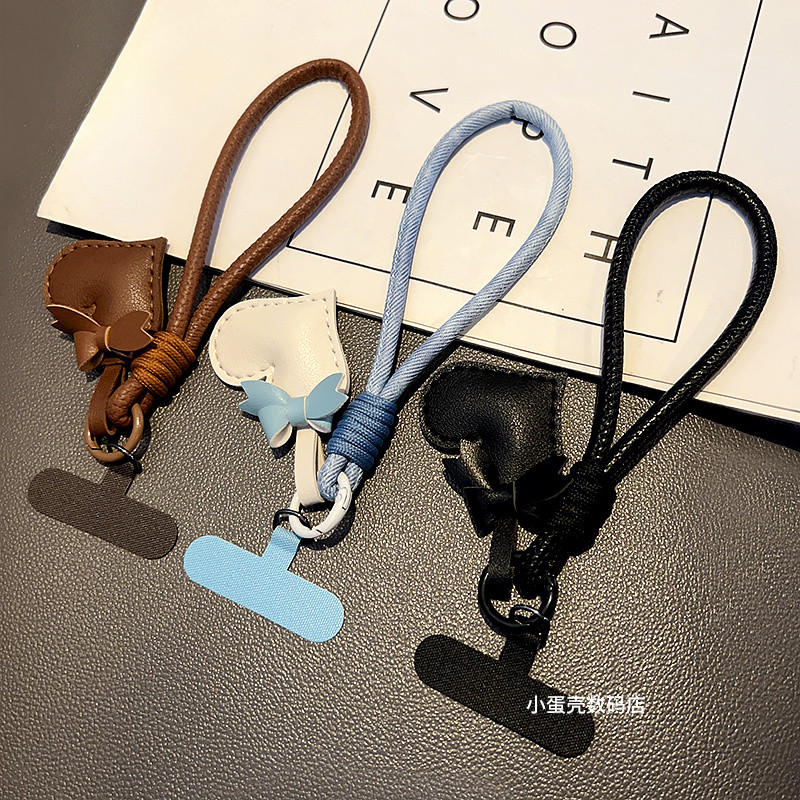 [Shop Giảm Giá] ins Da Trái Tim Tình Yêu Đồ Trang Trí Dây Điện Thoại Di Động Bền Mạnh Túi Móc Khóa Da Dây Đeo Cổ Tay Mặt Dây Chuyền Đa Năng