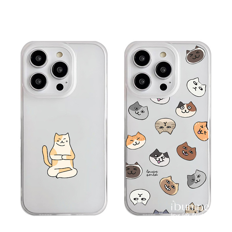 ibumpers Ốp Điện Thoại iPhone Dễ Thương Thiền Họa Tiết Mèo Ốp Lưng Trong Suốt Nhám Mờ Chống Bẩn Chống Sốc Cho IPhone 16 15 14 12 13 11 Pro Max IP 7 8 Plus X XS XR