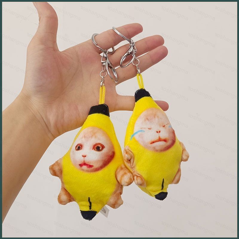 HK1 12CM Khóc Chuối Mèo Khóc Mèo meo Có Âm Thanh Ngộ nghĩnh Móc Khóa Búp Bê Mặt Dây Chuyền KH1