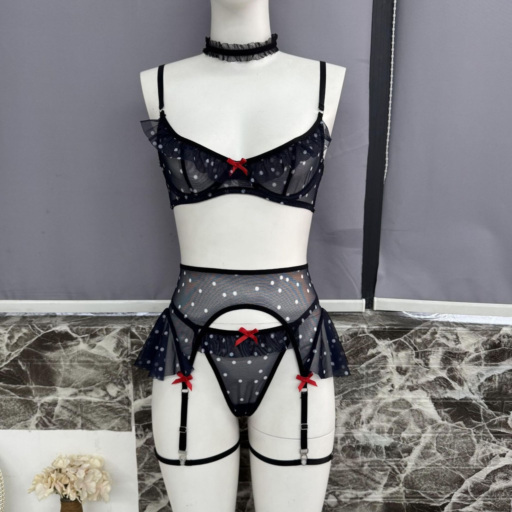 Nga Gạc Cô Gái Gợi Cảm Thấp Cắt Chấm Bi Xù Gợi Cảm Sling Jumpsuit Nữ Gợi Cảm Đồ Lót