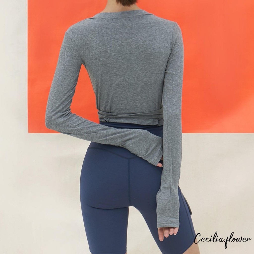 Áo khiêu vũ màu trơn dành cho nữ Slim Fit Quấn cổ chữ V Dây buộc dài tay Crop Ballet Cardigan