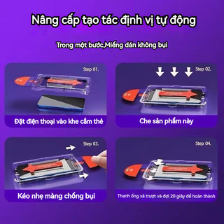 Kính cường lực iPhone hộp dán kéo tự căn chỉnh không bụi không bọt khí 9H cho iPhone 17 Air 16 15 14 13 12 11 Pro Max