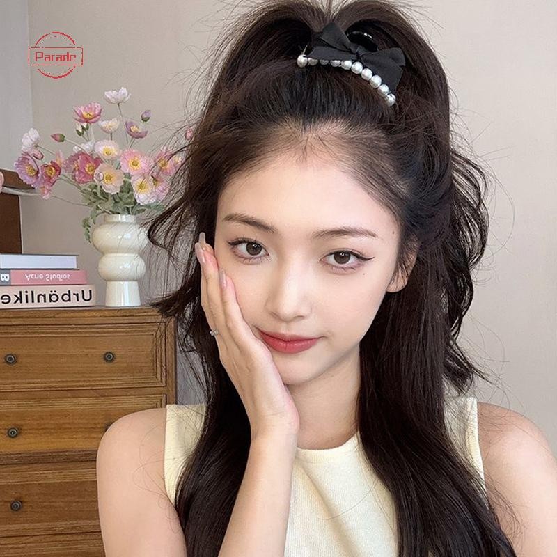 Diễu Hành Nơ Ngọc Trai Tóc Nhỏ Vuốt Kẹp Bé Gái Đen Đuôi Ngựa Giá Đỡ Barrettes Phụ Kiện Tóc VN