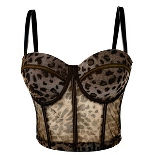 Capa Da Báo In Lưới Bustier Crop Top Cho Nữ Push Up Fishboned Camisole Vest
