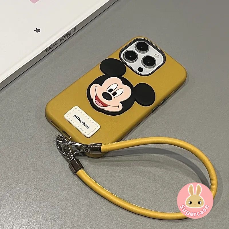 Ốp Điện Thoại Mickey Hoạt Hình Dễ Thương Cho iPhone 16 Pro Max 15 14 Plus 13 12 11 Pro Max X XR XS Max 8 7 6 6s Plus Vỏ Điện Thoại Da Sang Trọng Có Dây Đeo Chống Rơi