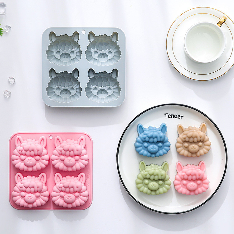 4 Khoang Alpaca Mô Hình Khuôn Silicon Mousse Bánh Epoxy Tráng Miệng Pudding Socola Thơm Thạch Cao Xà Phòng Handmade DIY Dụng Cụ Nướng