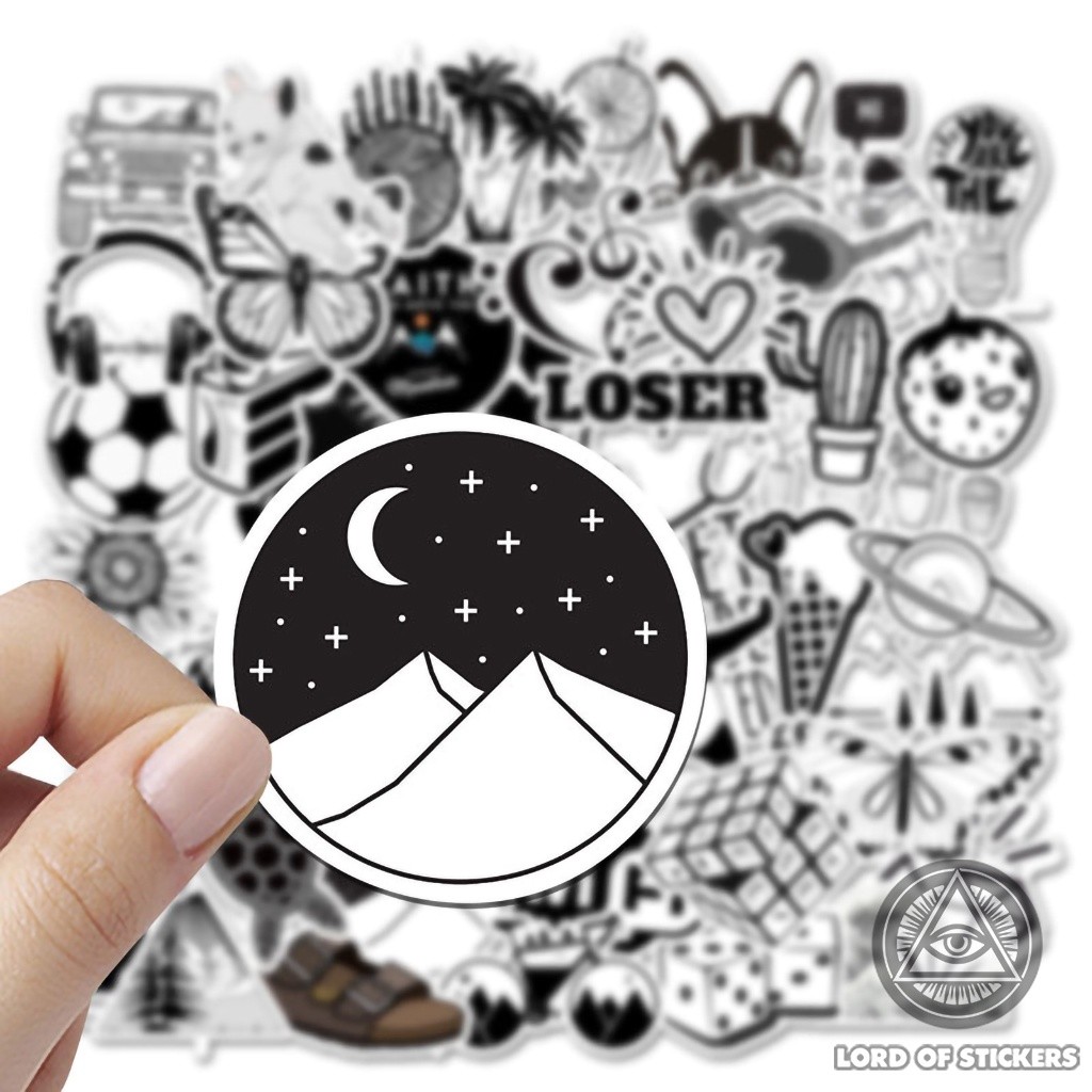 50 Nhãn Dán Sticker Họa Tiết Graffiti Đen Trắng Cute Phong Cách Hoạt Hình